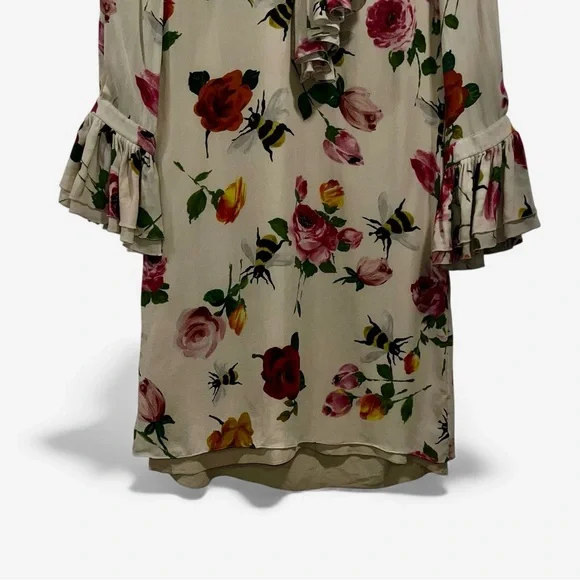 Gucci Floral Bee Silk Mini Dress IT38 US2 Pleated Front Long Sleeve Spring EUC - Picture 7 of 14